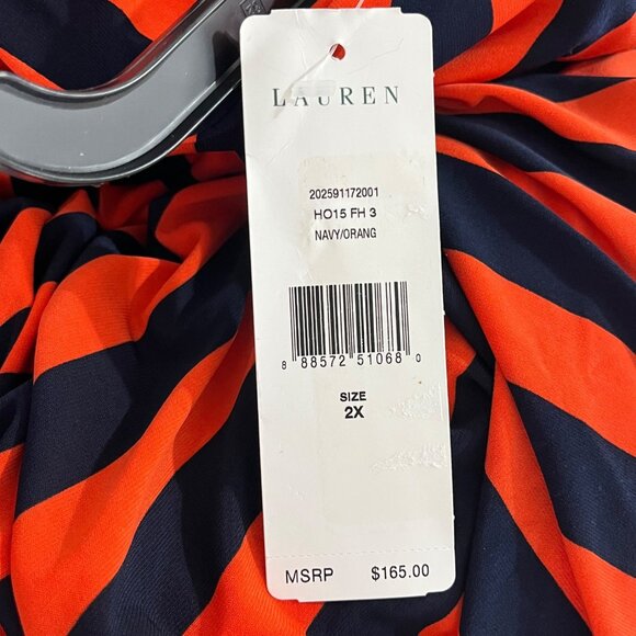 Lauren Ralph Lauren Womens Sleeveless Striped Navy Orange Dress Size 2x nwt $165 - Picture 4 of 4